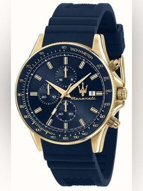 Maserati Navy and Gold Chronograph Silicone Strap Watch